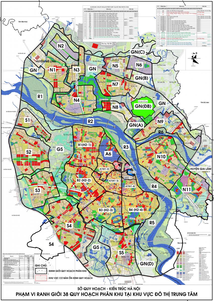 Bản đồ  quy hoạch 38 phân khu tại Hà Nội