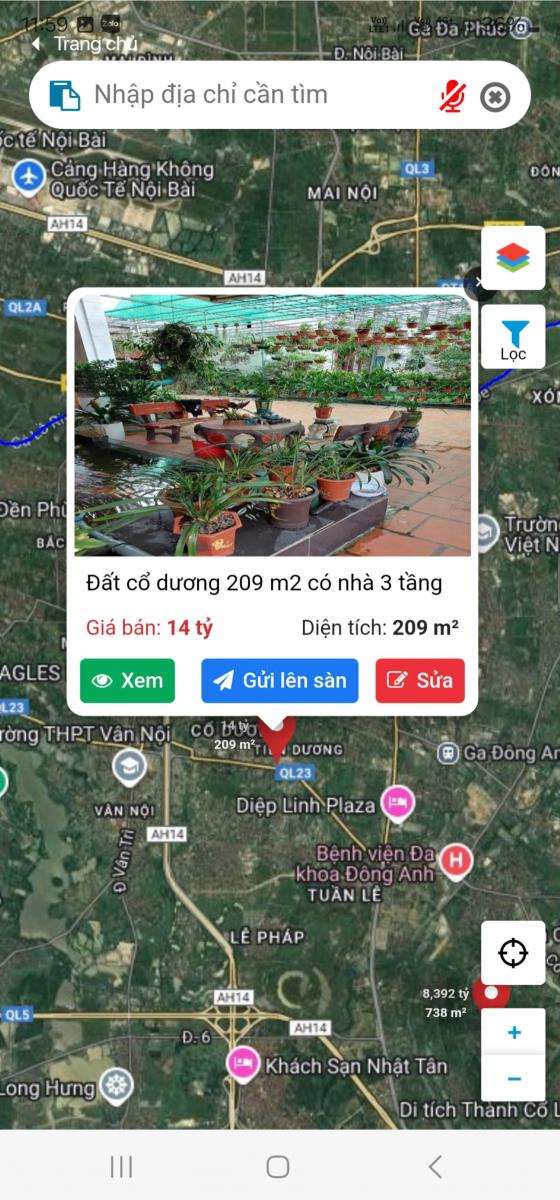 Tìm kiếm tài sản trực tiếp trên googlemap